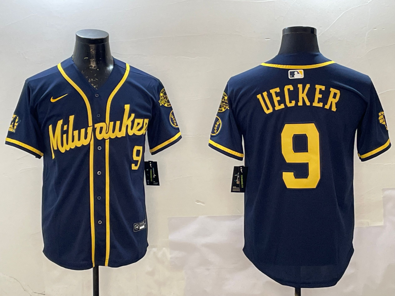 Men's Milwaukee Brewers Bob Uecker #9 Navy Limited Jersey